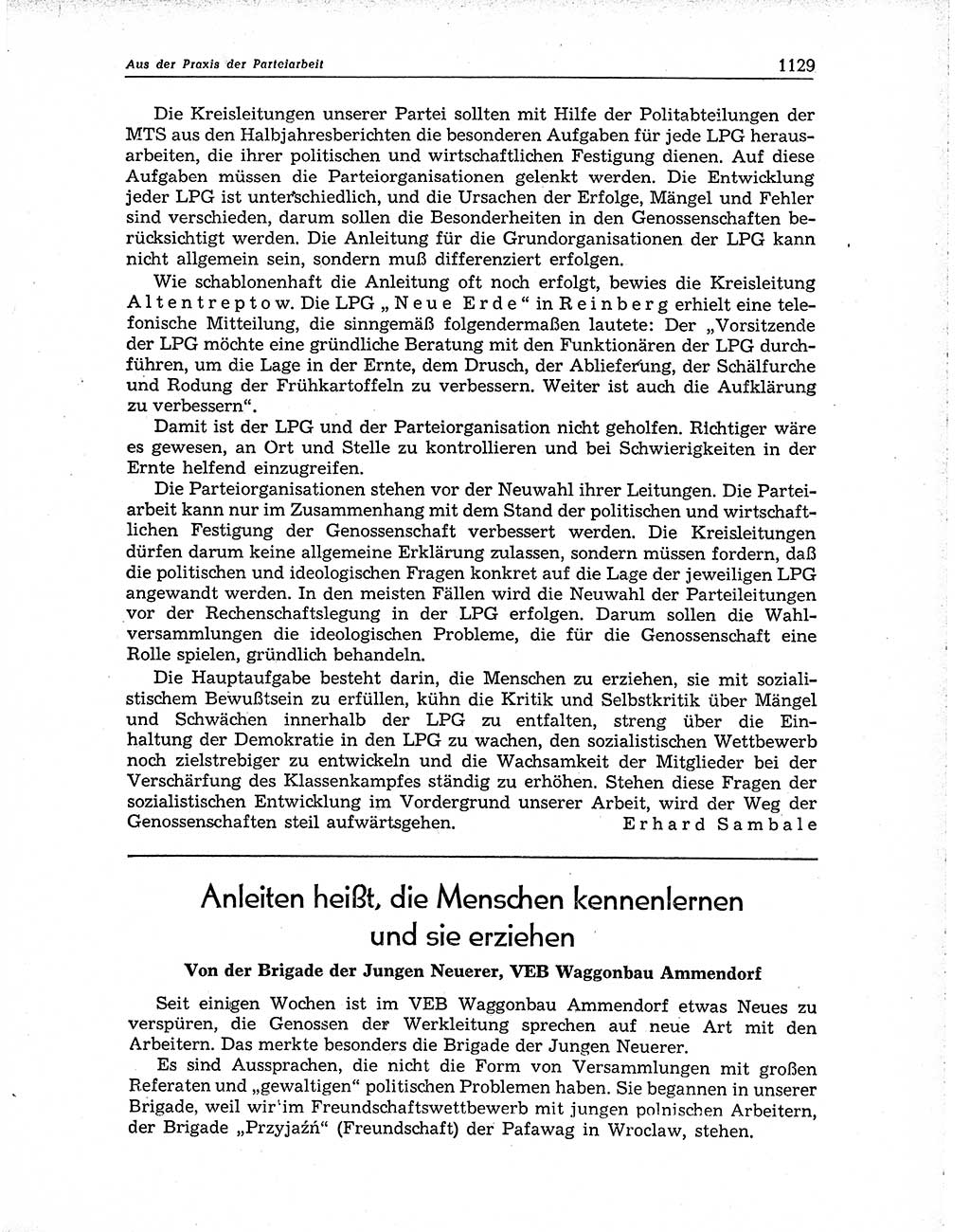 Neuer Weg (NW), Organ des Zentralkomitees (ZK) der SED (Sozialistische Einheitspartei Deutschlands) für Fragen des Parteiaufbaus und des Parteilebens, 10. Jahrgang [Deutsche Demokratische Republik (DDR)] 1955, Seite 1129 (NW ZK SED DDR 1955, S. 1129)