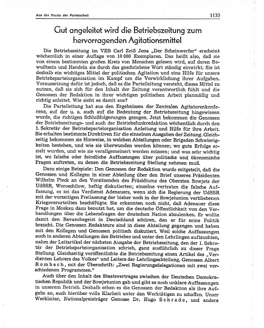 Neuer Weg (NW), Organ des Zentralkomitees (ZK) der SED (Sozialistische Einheitspartei Deutschlands) für Fragen des Parteiaufbaus und des Parteilebens, 10. Jahrgang [Deutsche Demokratische Republik (DDR)] 1955, Seite 1135 (NW ZK SED DDR 1955, S. 1135)