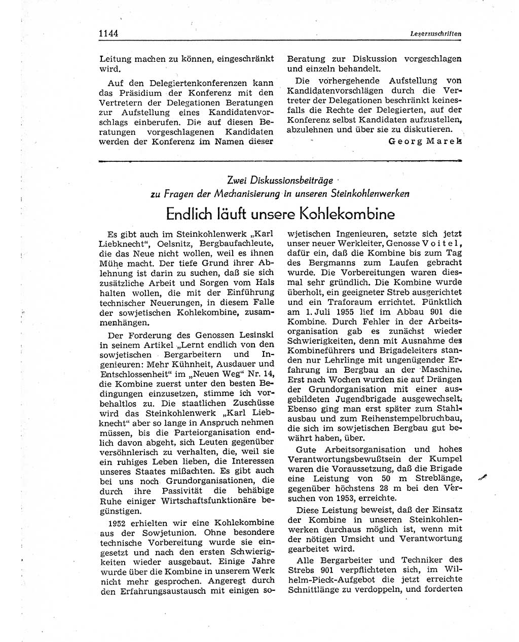 Neuer Weg (NW), Organ des Zentralkomitees (ZK) der SED (Sozialistische Einheitspartei Deutschlands) für Fragen des Parteiaufbaus und des Parteilebens, 10. Jahrgang [Deutsche Demokratische Republik (DDR)] 1955, Seite 1144 (NW ZK SED DDR 1955, S. 1144)