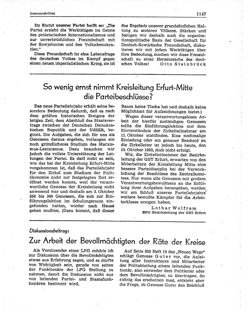 Neuer Weg (NW), Organ des Zentralkomitees (ZK) der SED (Sozialistische Einheitspartei Deutschlands) für Fragen des Parteiaufbaus und des Parteilebens, 10. Jahrgang [Deutsche Demokratische Republik (DDR)] 1955, Seite 1147 (NW ZK SED DDR 1955, S. 1147)