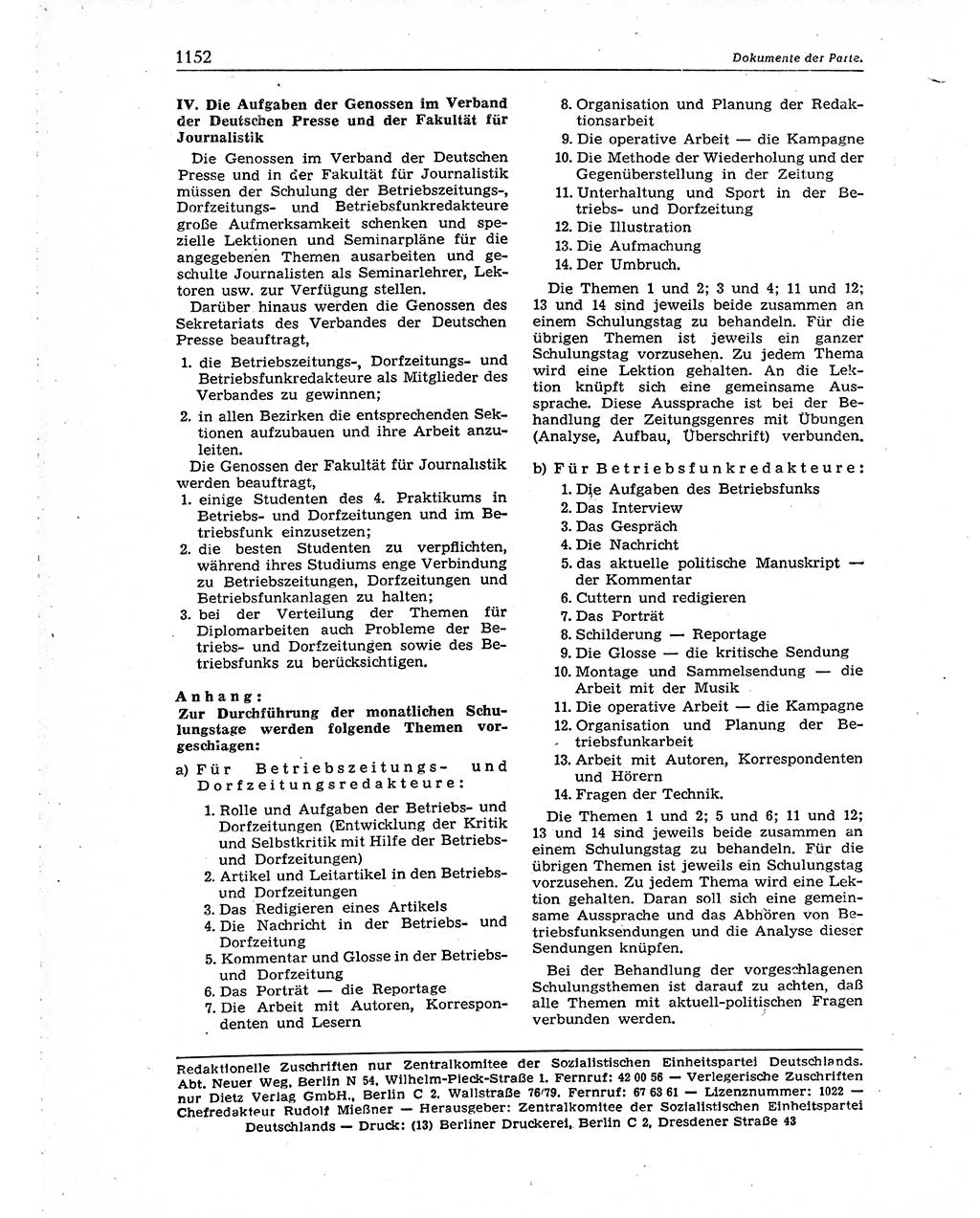 Neuer Weg (NW), Organ des Zentralkomitees (ZK) der SED (Sozialistische Einheitspartei Deutschlands) für Fragen des Parteiaufbaus und des Parteilebens, 10. Jahrgang [Deutsche Demokratische Republik (DDR)] 1955, Seite 1152 (NW ZK SED DDR 1955, S. 1152)