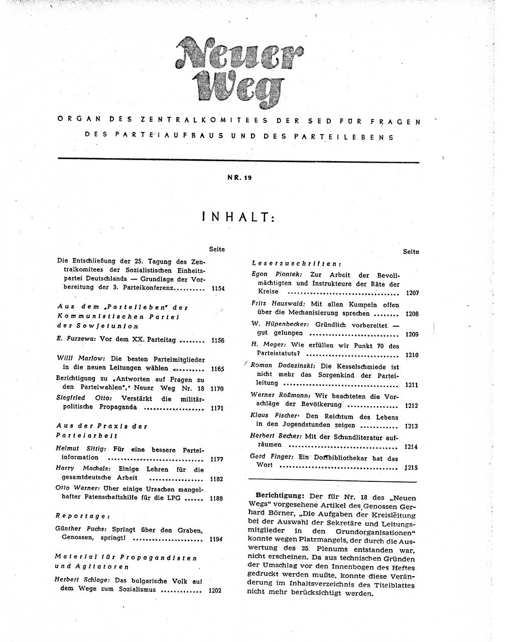 Neuer Weg (NW), Organ des Zentralkomitees (ZK) der SED (Sozialistische Einheitspartei Deutschlands) für Fragen des Parteiaufbaus und des Parteilebens, 10. Jahrgang [Deutsche Demokratische Republik (DDR)] 1955, Seite 1153 (NW ZK SED DDR 1955, S. 1153)