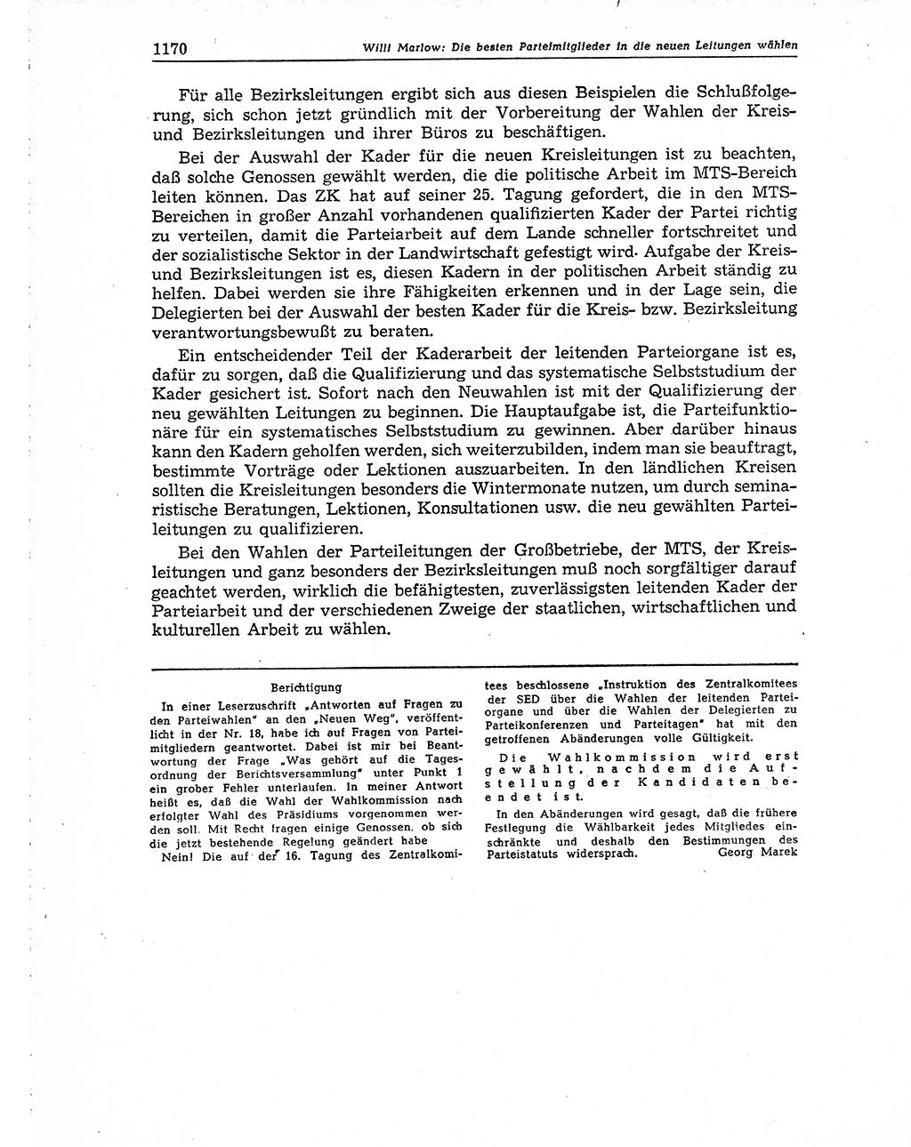 Neuer Weg (NW), Organ des Zentralkomitees (ZK) der SED (Sozialistische Einheitspartei Deutschlands) für Fragen des Parteiaufbaus und des Parteilebens, 10. Jahrgang [Deutsche Demokratische Republik (DDR)] 1955, Seite 1170 (NW ZK SED DDR 1955, S. 1170)