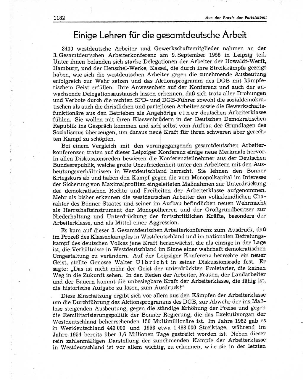 Neuer Weg (NW), Organ des Zentralkomitees (ZK) der SED (Sozialistische Einheitspartei Deutschlands) für Fragen des Parteiaufbaus und des Parteilebens, 10. Jahrgang [Deutsche Demokratische Republik (DDR)] 1955, Seite 1182 (NW ZK SED DDR 1955, S. 1182)