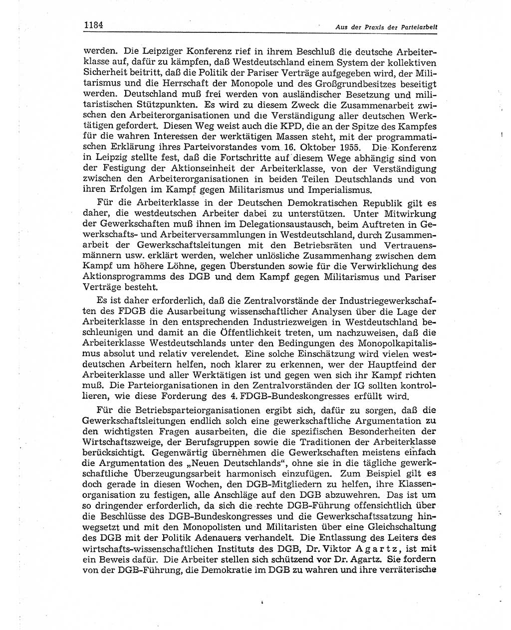 Neuer Weg (NW), Organ des Zentralkomitees (ZK) der SED (Sozialistische Einheitspartei Deutschlands) für Fragen des Parteiaufbaus und des Parteilebens, 10. Jahrgang [Deutsche Demokratische Republik (DDR)] 1955, Seite 1184 (NW ZK SED DDR 1955, S. 1184)