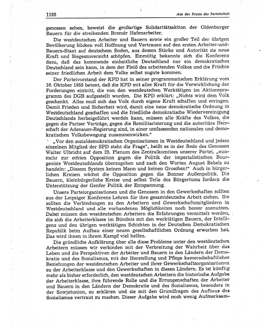 Neuer Weg (NW), Organ des Zentralkomitees (ZK) der SED (Sozialistische Einheitspartei Deutschlands) fÃ¼r Fragen des Parteiaufbaus und des Parteilebens, 10. Jahrgang [Deutsche Demokratische Republik (DDR)] 1955, Seite 1186 (NW ZK SED DDR 1955, S. 1186)