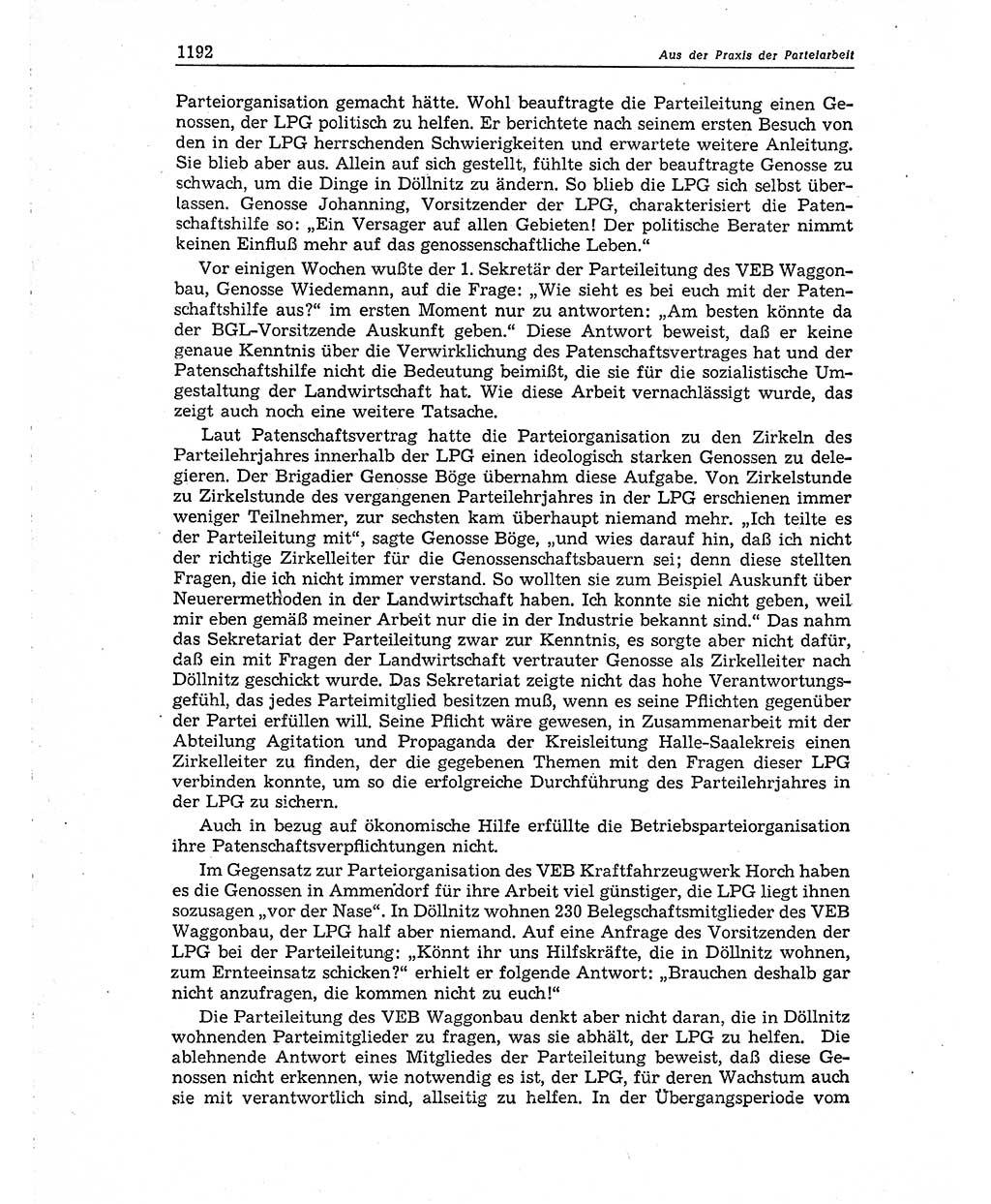 Neuer Weg (NW), Organ des Zentralkomitees (ZK) der SED (Sozialistische Einheitspartei Deutschlands) für Fragen des Parteiaufbaus und des Parteilebens, 10. Jahrgang [Deutsche Demokratische Republik (DDR)] 1955, Seite 1192 (NW ZK SED DDR 1955, S. 1192)