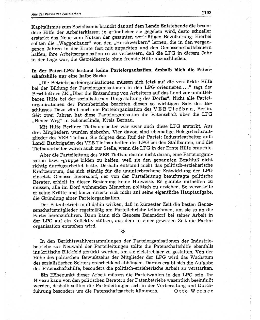 Neuer Weg (NW), Organ des Zentralkomitees (ZK) der SED (Sozialistische Einheitspartei Deutschlands) für Fragen des Parteiaufbaus und des Parteilebens, 10. Jahrgang [Deutsche Demokratische Republik (DDR)] 1955, Seite 1193 (NW ZK SED DDR 1955, S. 1193)