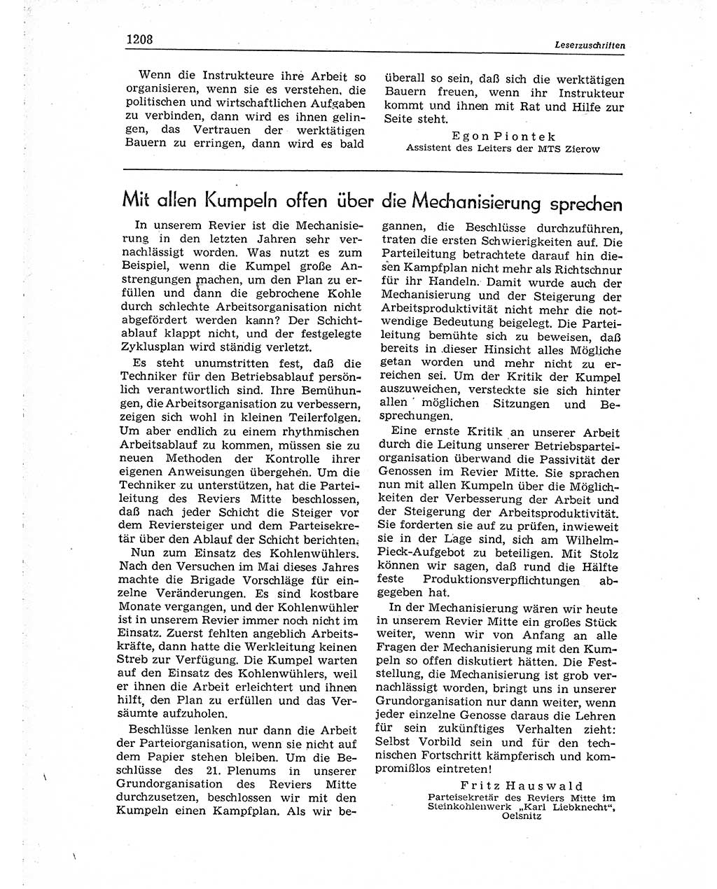Neuer Weg (NW), Organ des Zentralkomitees (ZK) der SED (Sozialistische Einheitspartei Deutschlands) für Fragen des Parteiaufbaus und des Parteilebens, 10. Jahrgang [Deutsche Demokratische Republik (DDR)] 1955, Seite 1208 (NW ZK SED DDR 1955, S. 1208)