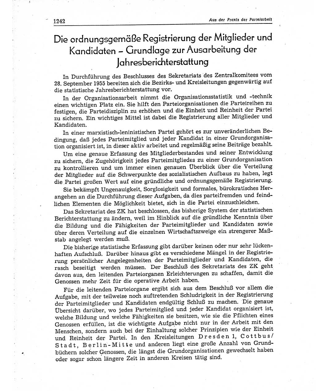 Neuer Weg (NW), Organ des Zentralkomitees (ZK) der SED (Sozialistische Einheitspartei Deutschlands) für Fragen des Parteiaufbaus und des Parteilebens, 10. Jahrgang [Deutsche Demokratische Republik (DDR)] 1955, Seite 1242 (NW ZK SED DDR 1955, S. 1242)