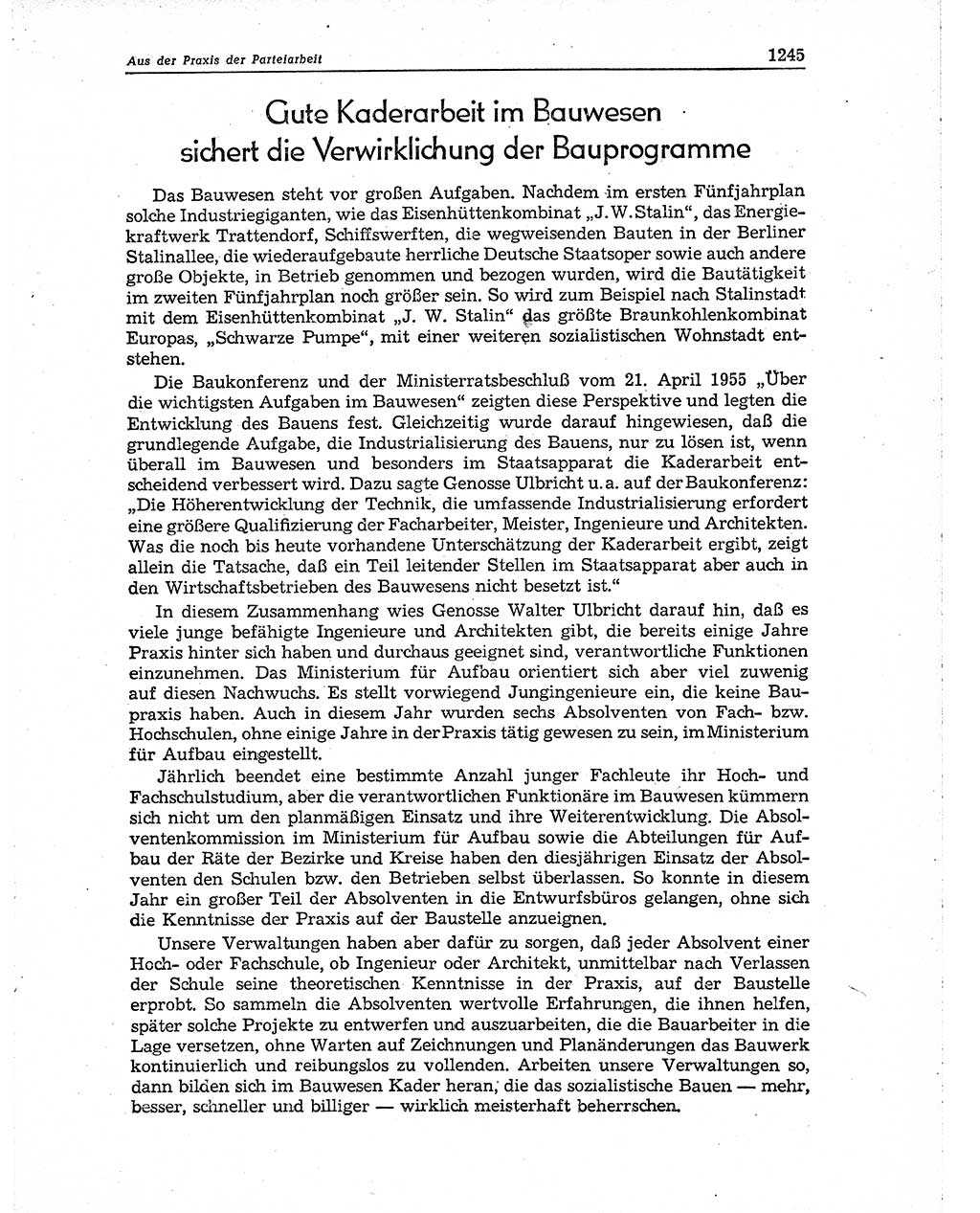 Neuer Weg (NW), Organ des Zentralkomitees (ZK) der SED (Sozialistische Einheitspartei Deutschlands) für Fragen des Parteiaufbaus und des Parteilebens, 10. Jahrgang [Deutsche Demokratische Republik (DDR)] 1955, Seite 1245 (NW ZK SED DDR 1955, S. 1245)