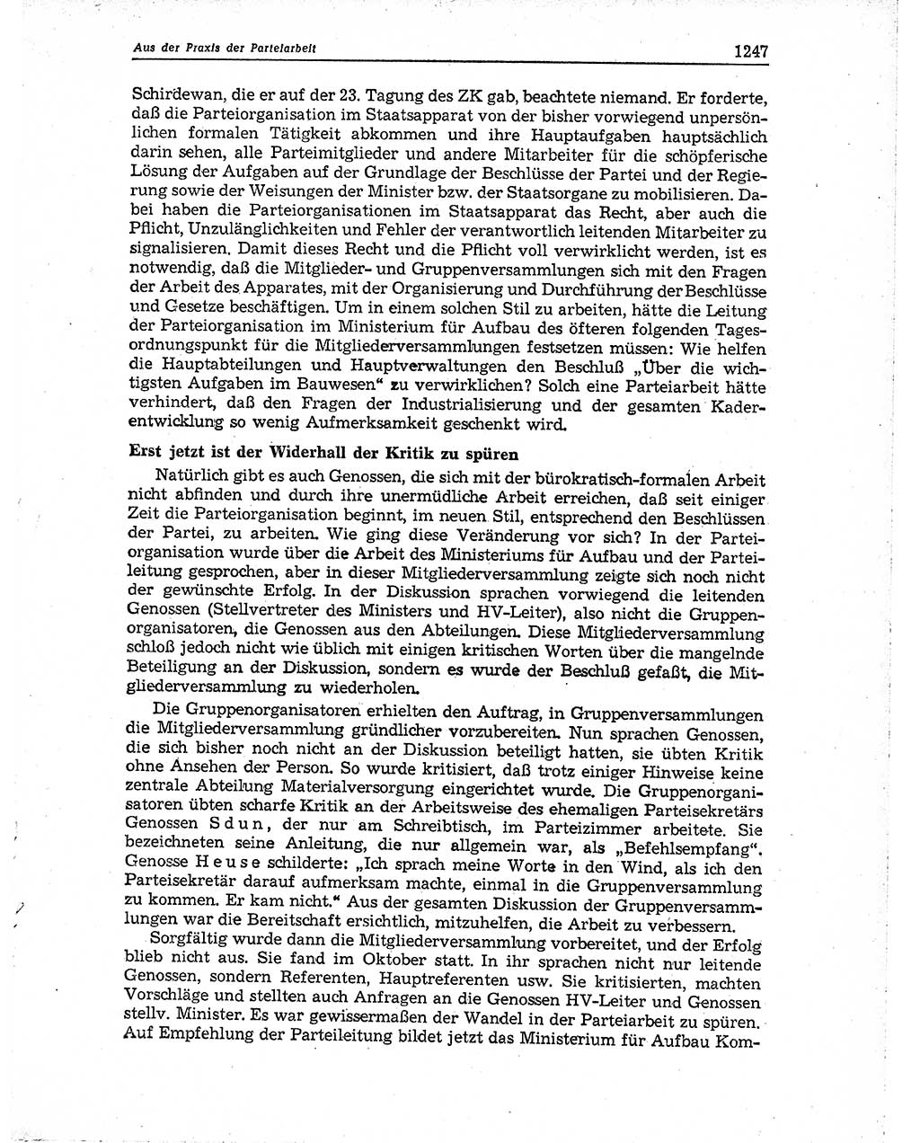 Neuer Weg (NW), Organ des Zentralkomitees (ZK) der SED (Sozialistische Einheitspartei Deutschlands) für Fragen des Parteiaufbaus und des Parteilebens, 10. Jahrgang [Deutsche Demokratische Republik (DDR)] 1955, Seite 1247 (NW ZK SED DDR 1955, S. 1247)