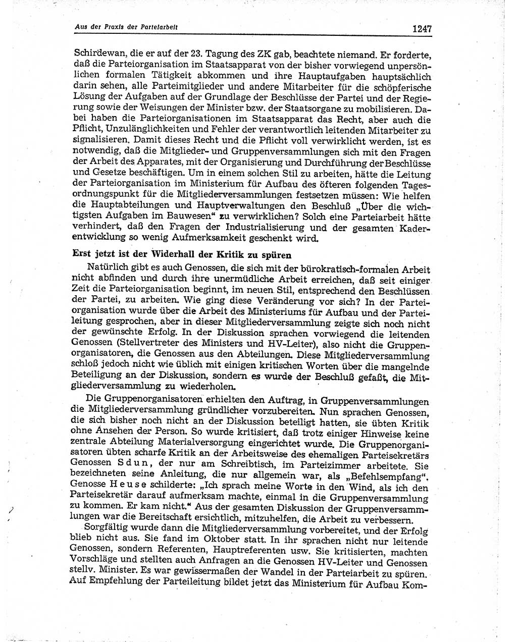 Neuer Weg (NW), Organ des Zentralkomitees (ZK) der SED (Sozialistische Einheitspartei Deutschlands) für Fragen des Parteiaufbaus und des Parteilebens, 10. Jahrgang [Deutsche Demokratische Republik (DDR)] 1955, Seite 1247 (NW ZK SED DDR 1955, S. 1247)