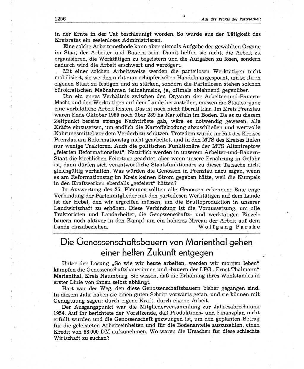 Neuer Weg (NW), Organ des Zentralkomitees (ZK) der SED (Sozialistische Einheitspartei Deutschlands) für Fragen des Parteiaufbaus und des Parteilebens, 10. Jahrgang [Deutsche Demokratische Republik (DDR)] 1955, Seite 1256 (NW ZK SED DDR 1955, S. 1256)