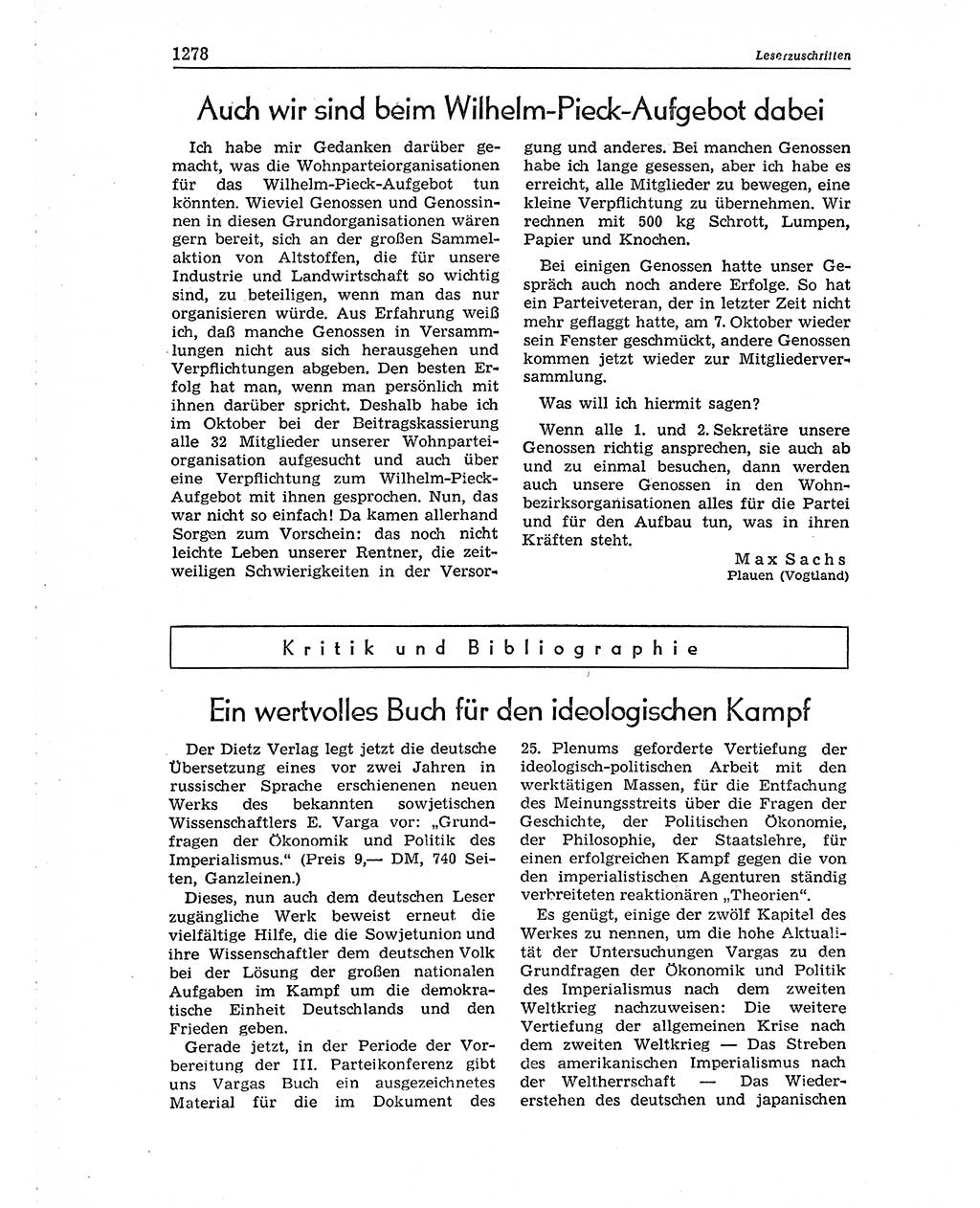 Neuer Weg (NW), Organ des Zentralkomitees (ZK) der SED (Sozialistische Einheitspartei Deutschlands) für Fragen des Parteiaufbaus und des Parteilebens, 10. Jahrgang [Deutsche Demokratische Republik (DDR)] 1955, Seite 1278 (NW ZK SED DDR 1955, S. 1278)