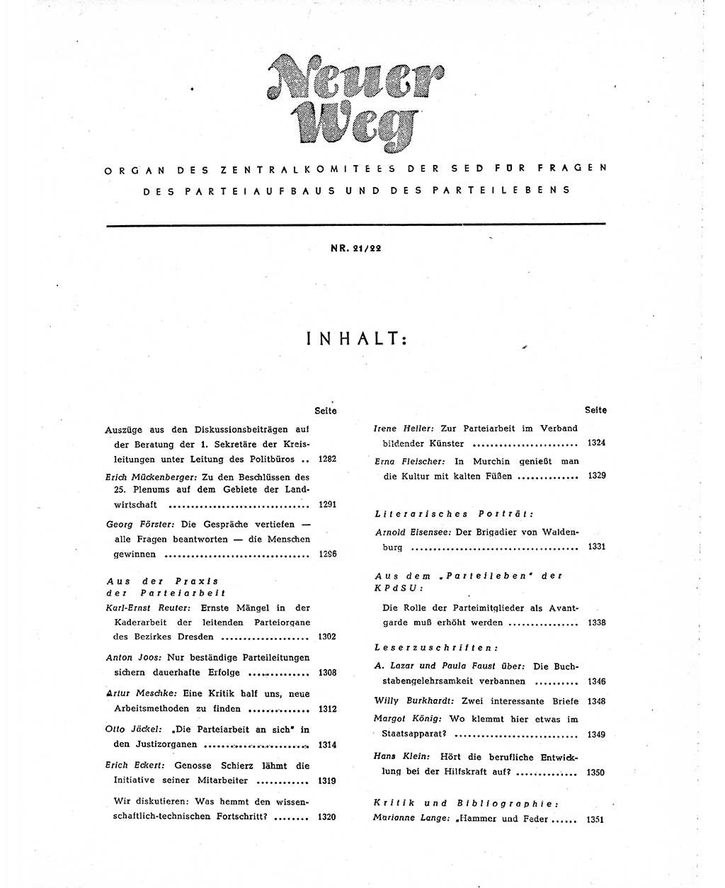 Neuer Weg (NW), Organ des Zentralkomitees (ZK) der SED (Sozialistische Einheitspartei Deutschlands) für Fragen des Parteiaufbaus und des Parteilebens, 10. Jahrgang [Deutsche Demokratische Republik (DDR)] 1955, Seite 1281 (NW ZK SED DDR 1955, S. 1281)