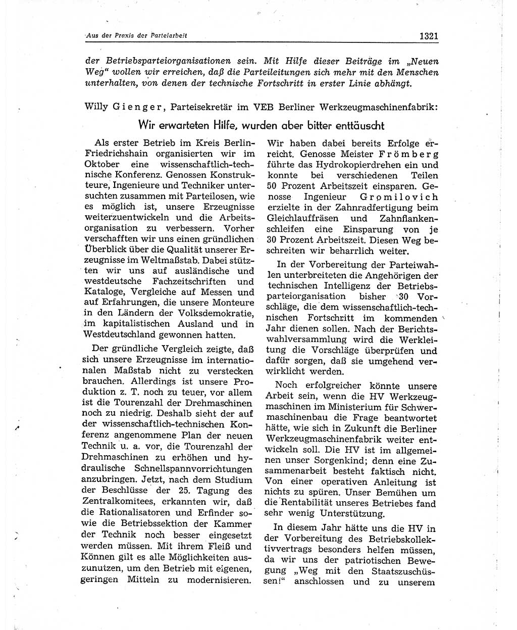 Neuer Weg (NW), Organ des Zentralkomitees (ZK) der SED (Sozialistische Einheitspartei Deutschlands) für Fragen des Parteiaufbaus und des Parteilebens, 10. Jahrgang [Deutsche Demokratische Republik (DDR)] 1955, Seite 1321 (NW ZK SED DDR 1955, S. 1321)