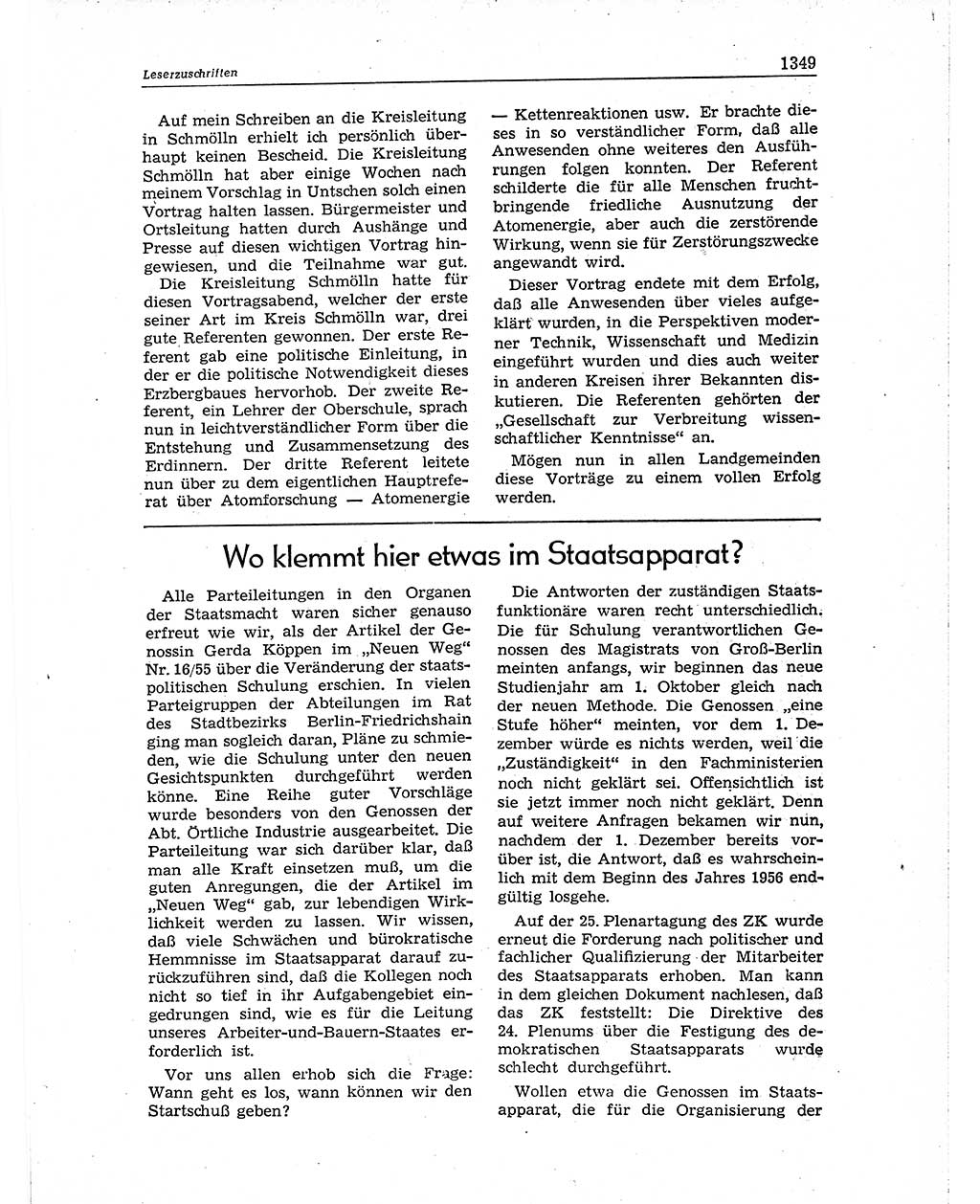 Neuer Weg (NW), Organ des Zentralkomitees (ZK) der SED (Sozialistische Einheitspartei Deutschlands) für Fragen des Parteiaufbaus und des Parteilebens, 10. Jahrgang [Deutsche Demokratische Republik (DDR)] 1955, Seite 1349 (NW ZK SED DDR 1955, S. 1349)