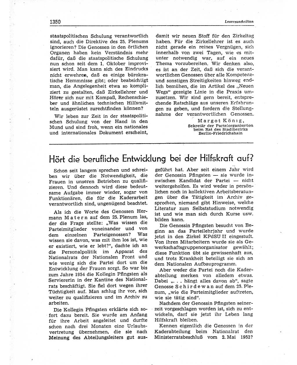 Neuer Weg (NW), Organ des Zentralkomitees (ZK) der SED (Sozialistische Einheitspartei Deutschlands) für Fragen des Parteiaufbaus und des Parteilebens, 10. Jahrgang [Deutsche Demokratische Republik (DDR)] 1955, Seite 1350 (NW ZK SED DDR 1955, S. 1350)