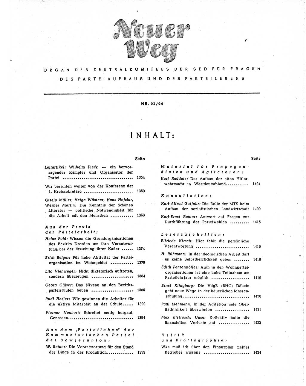 Neuer Weg (NW), Organ des Zentralkomitees (ZK) der SED (Sozialistische Einheitspartei Deutschlands) für Fragen des Parteiaufbaus und des Parteilebens, 10. Jahrgang [Deutsche Demokratische Republik (DDR)] 1955, Seite 1353 (NW ZK SED DDR 1955, S. 1353)