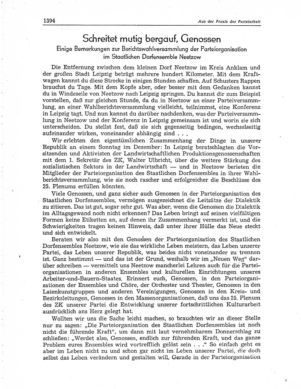 Neuer Weg (NW), Organ des Zentralkomitees (ZK) der SED (Sozialistische Einheitspartei Deutschlands) für Fragen des Parteiaufbaus und des Parteilebens, 10. Jahrgang [Deutsche Demokratische Republik (DDR)] 1955, Seite 1394 (NW ZK SED DDR 1955, S. 1394)