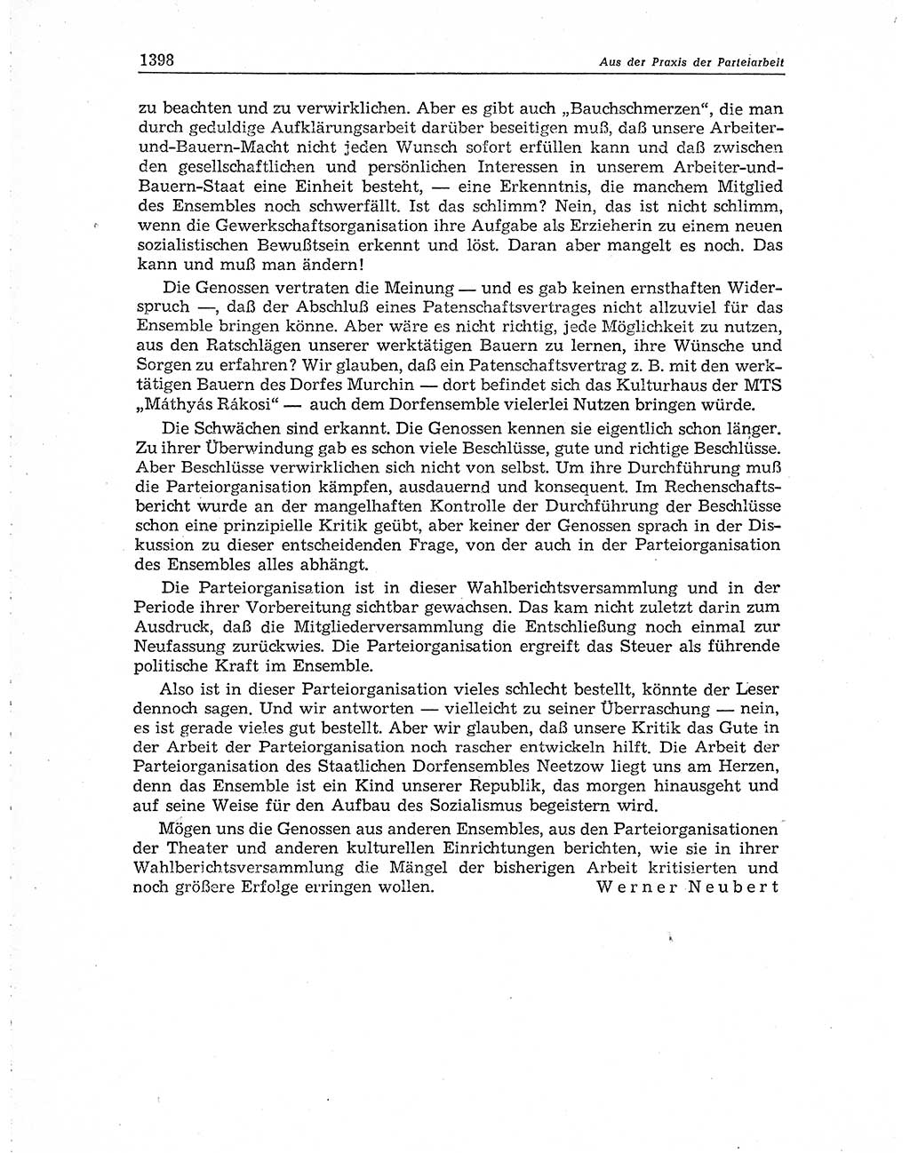 Neuer Weg (NW), Organ des Zentralkomitees (ZK) der SED (Sozialistische Einheitspartei Deutschlands) für Fragen des Parteiaufbaus und des Parteilebens, 10. Jahrgang [Deutsche Demokratische Republik (DDR)] 1955, Seite 1398 (NW ZK SED DDR 1955, S. 1398)