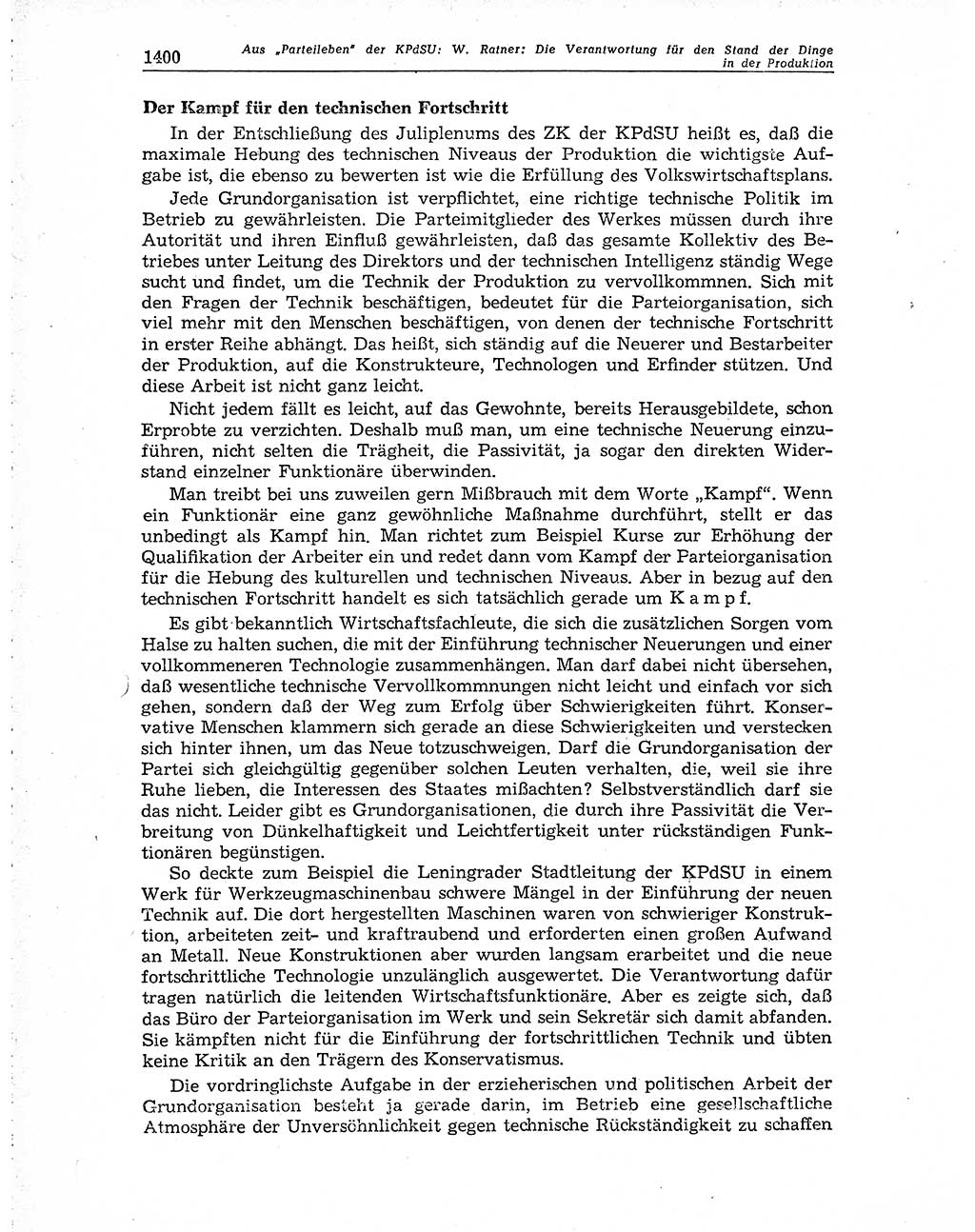 Neuer Weg (NW), Organ des Zentralkomitees (ZK) der SED (Sozialistische Einheitspartei Deutschlands) für Fragen des Parteiaufbaus und des Parteilebens, 10. Jahrgang [Deutsche Demokratische Republik (DDR)] 1955, Seite 1400 (NW ZK SED DDR 1955, S. 1400)