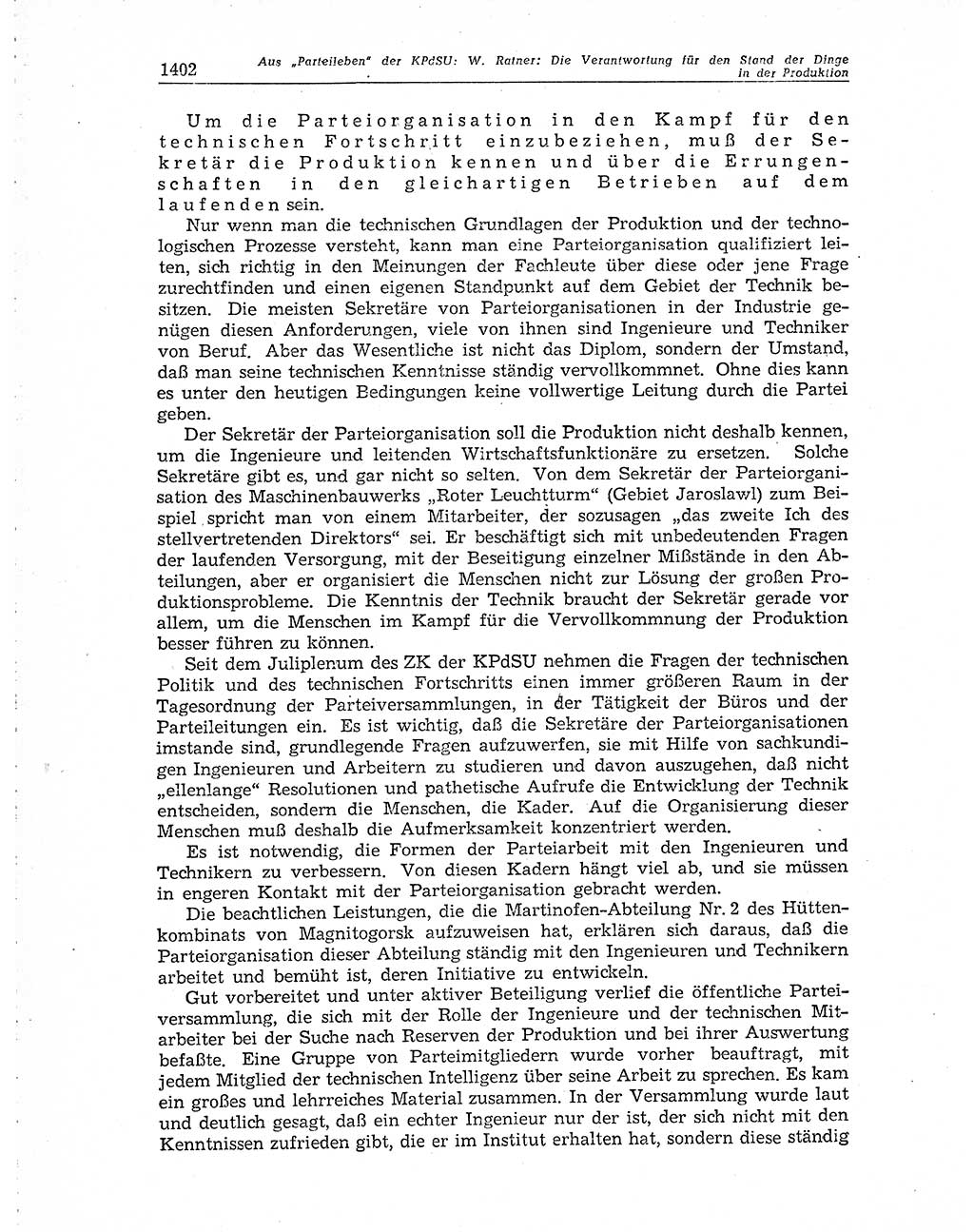 Neuer Weg (NW), Organ des Zentralkomitees (ZK) der SED (Sozialistische Einheitspartei Deutschlands) für Fragen des Parteiaufbaus und des Parteilebens, 10. Jahrgang [Deutsche Demokratische Republik (DDR)] 1955, Seite 1402 (NW ZK SED DDR 1955, S. 1402)