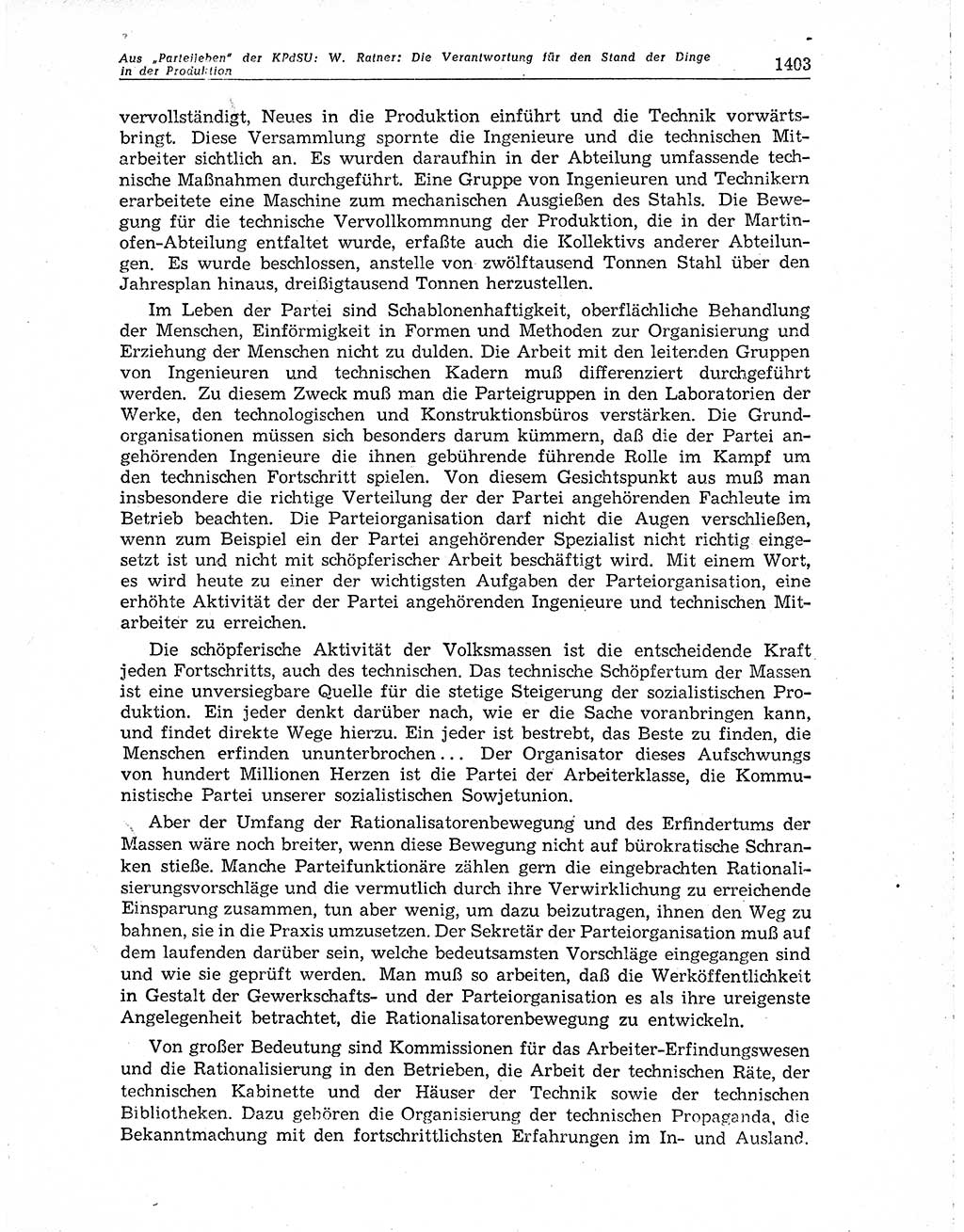 Neuer Weg (NW), Organ des Zentralkomitees (ZK) der SED (Sozialistische Einheitspartei Deutschlands) für Fragen des Parteiaufbaus und des Parteilebens, 10. Jahrgang [Deutsche Demokratische Republik (DDR)] 1955, Seite 1403 (NW ZK SED DDR 1955, S. 1403)