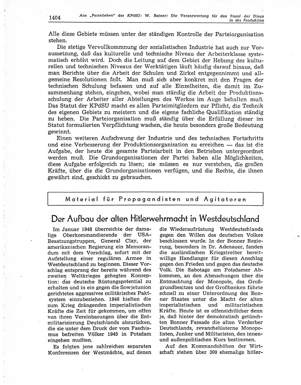 Neuer Weg (NW), Organ des Zentralkomitees (ZK) der SED (Sozialistische Einheitspartei Deutschlands) für Fragen des Parteiaufbaus und des Parteilebens, 10. Jahrgang [Deutsche Demokratische Republik (DDR)] 1955, Seite 1404 (NW ZK SED DDR 1955, S. 1404)