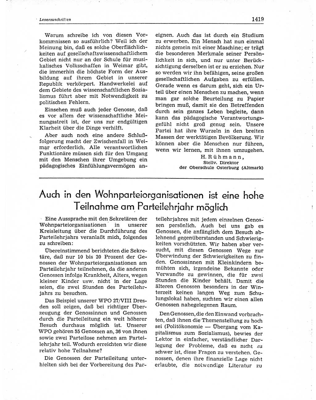 Neuer Weg (NW), Organ des Zentralkomitees (ZK) der SED (Sozialistische Einheitspartei Deutschlands) für Fragen des Parteiaufbaus und des Parteilebens, 10. Jahrgang [Deutsche Demokratische Republik (DDR)] 1955, Seite 1419 (NW ZK SED DDR 1955, S. 1419)