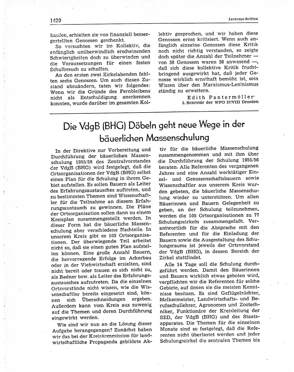 Neuer Weg (NW), Organ des Zentralkomitees (ZK) der SED (Sozialistische Einheitspartei Deutschlands) für Fragen des Parteiaufbaus und des Parteilebens, 10. Jahrgang [Deutsche Demokratische Republik (DDR)] 1955, Seite 1420 (NW ZK SED DDR 1955, S. 1420)