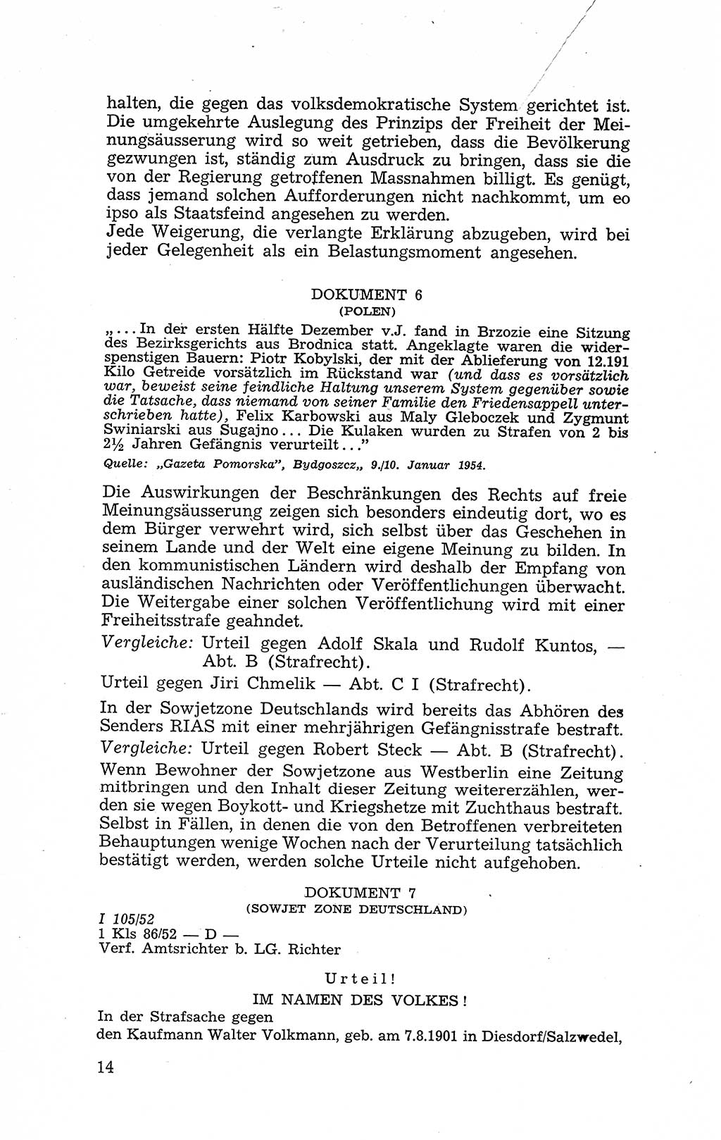 Recht in Fesseln, Dokumente, Internationale Juristen-Kommission [Bundesrepublik Deutschland (BRD)] 1955, Seite 14 (R. Dok. IJK BRD 1955, S. 14)