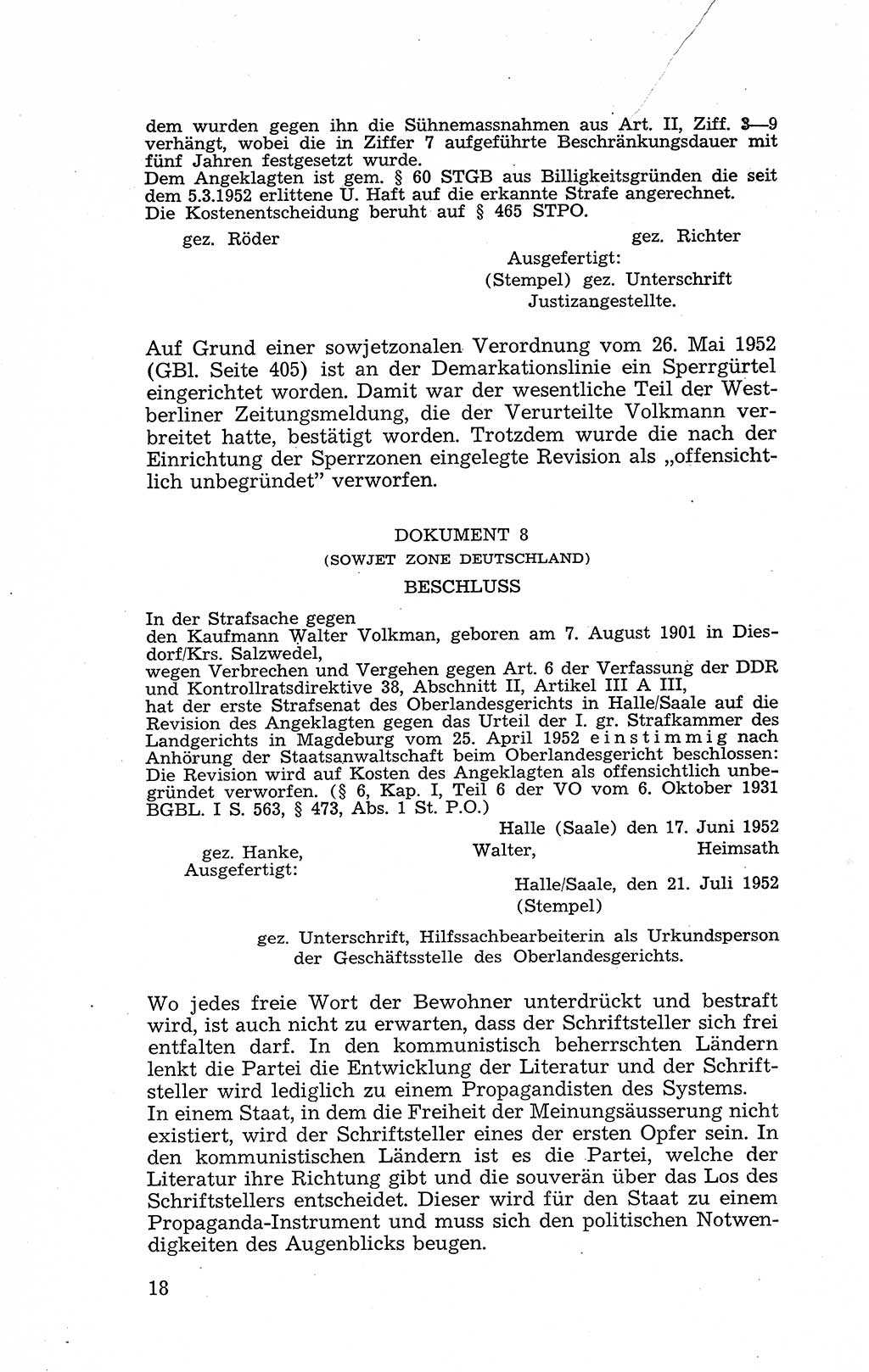 Recht in Fesseln, Dokumente, Internationale Juristen-Kommission [Bundesrepublik Deutschland (BRD)] 1955, Seite 18 (R. Dok. IJK BRD 1955, S. 18)