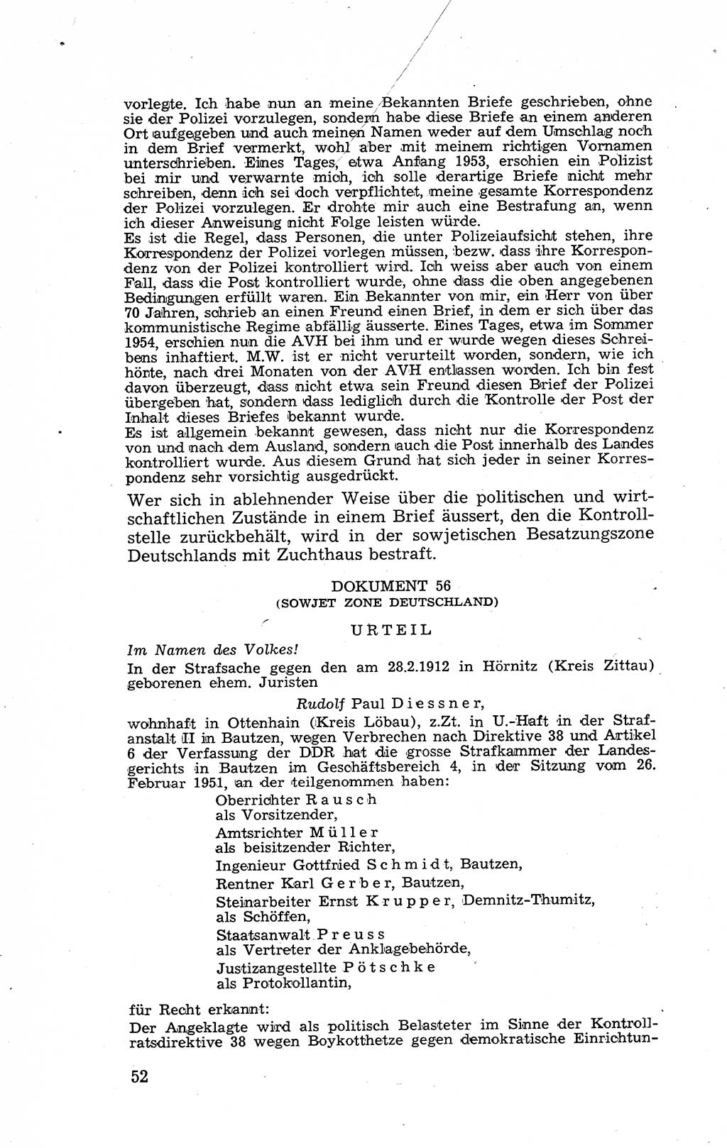 Recht in Fesseln, Dokumente, Internationale Juristen-Kommission [Bundesrepublik Deutschland (BRD)] 1955, Seite 52 (R. Dok. IJK BRD 1955, S. 52)