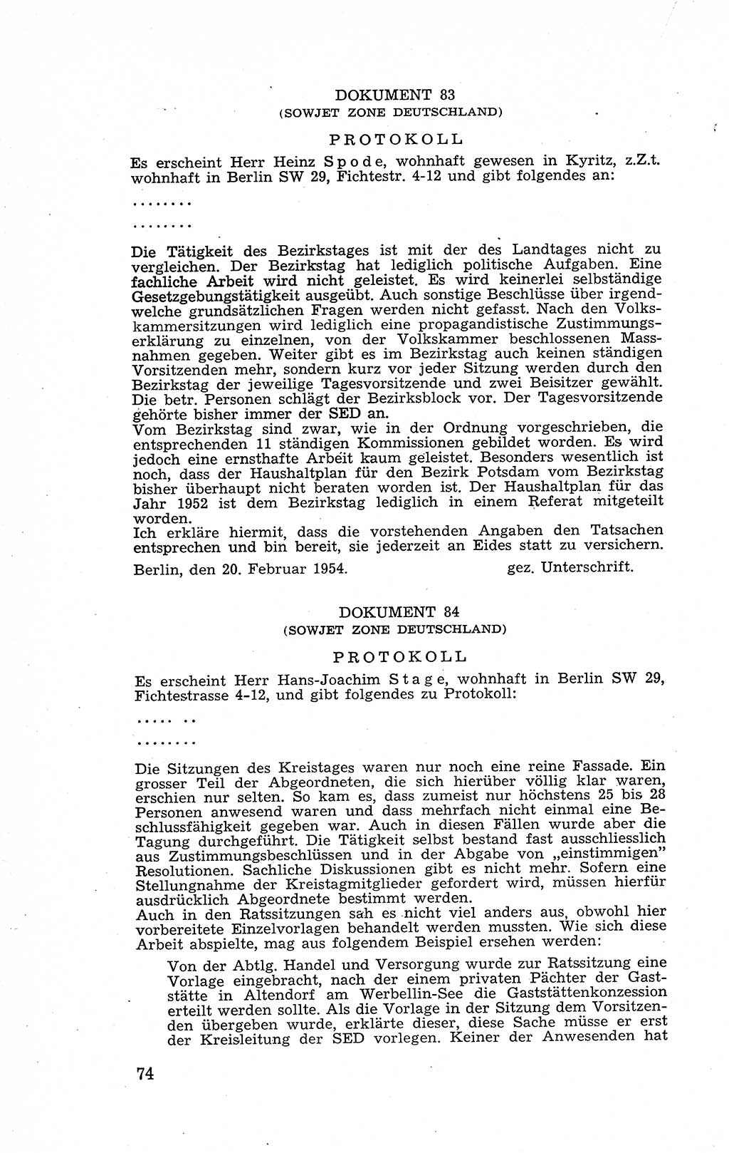Recht in Fesseln, Dokumente, Internationale Juristen-Kommission [Bundesrepublik Deutschland (BRD)] 1955, Seite 74 (R. Dok. IJK BRD 1955, S. 74)