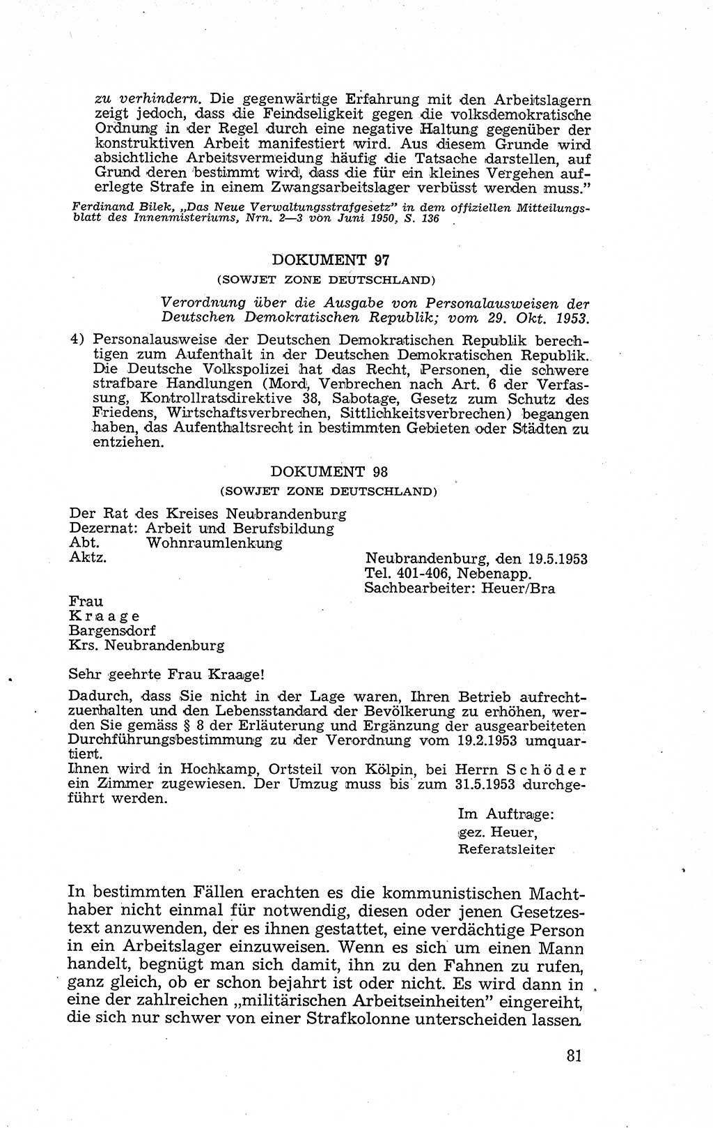 Recht in Fesseln, Dokumente, Internationale Juristen-Kommission [Bundesrepublik Deutschland (BRD)] 1955, Seite 81 (R. Dok. IJK BRD 1955, S. 81)