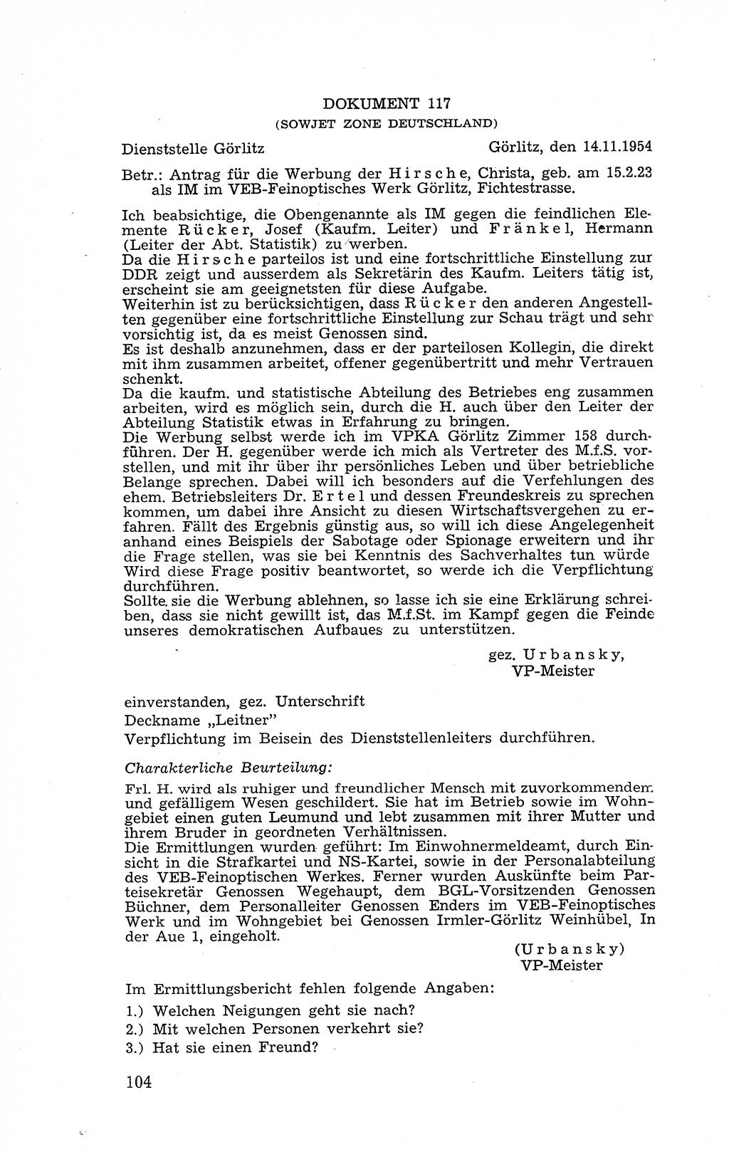 Recht in Fesseln, Dokumente, Internationale Juristen-Kommission [Bundesrepublik Deutschland (BRD)] 1955, Seite 104 (R. Dok. IJK BRD 1955, S. 104)