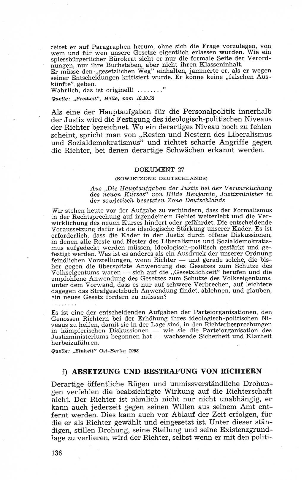 Recht in Fesseln, Dokumente, Internationale Juristen-Kommission [Bundesrepublik Deutschland (BRD)] 1955, Seite 136 (R. Dok. IJK BRD 1955, S. 136)