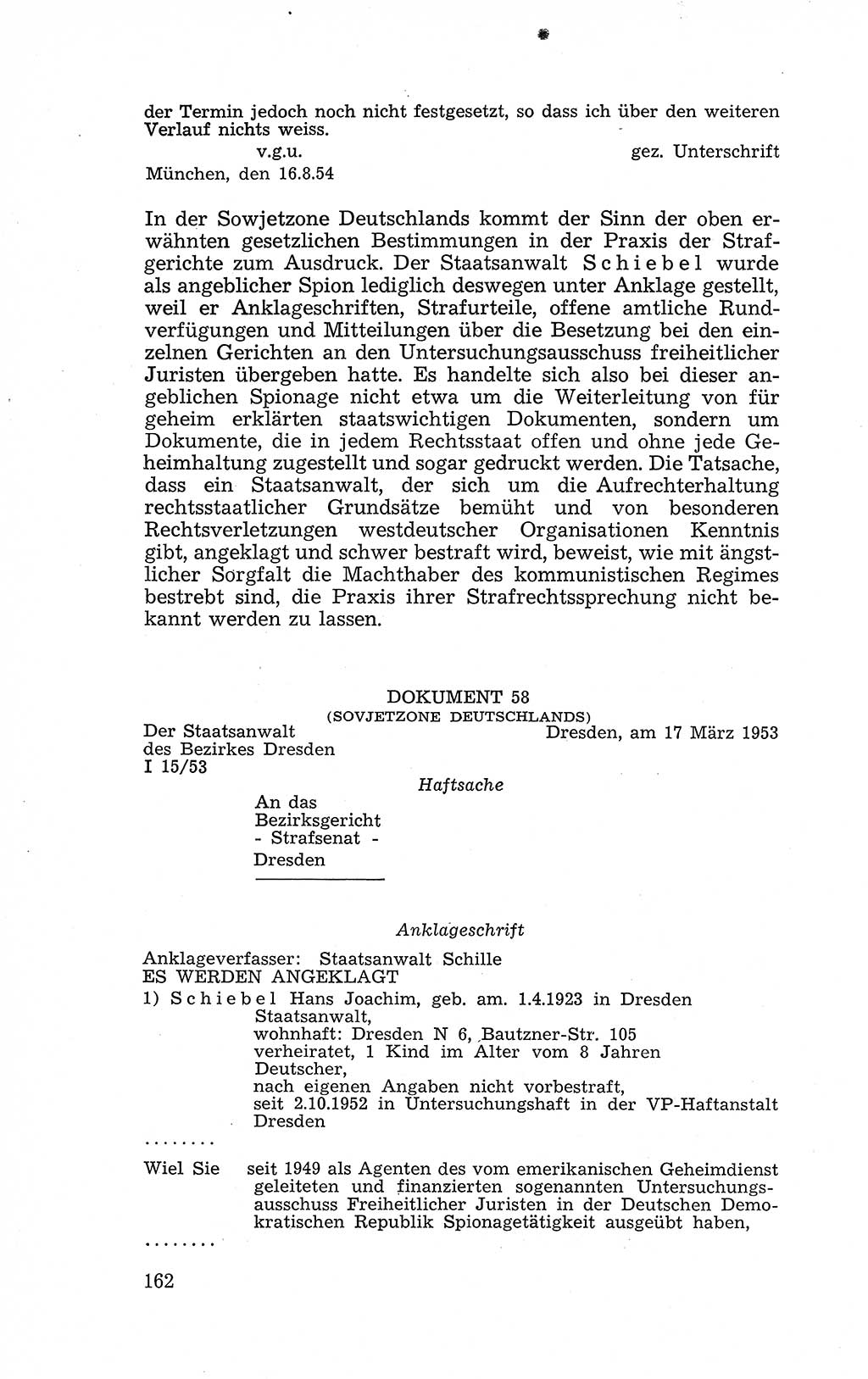 Recht in Fesseln, Dokumente, Internationale Juristen-Kommission [Bundesrepublik Deutschland (BRD)] 1955, Seite 162 (R. Dok. IJK BRD 1955, S. 162)