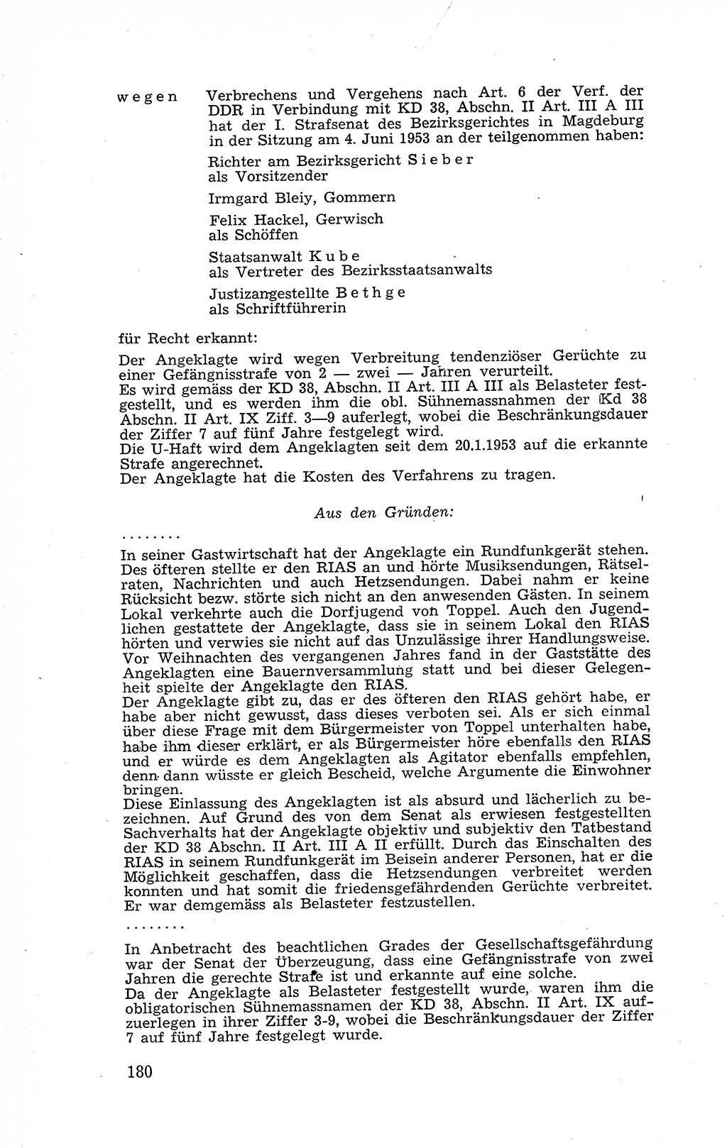 Recht in Fesseln, Dokumente, Internationale Juristen-Kommission [Bundesrepublik Deutschland (BRD)] 1955, Seite 180 (R. Dok. IJK BRD 1955, S. 180)