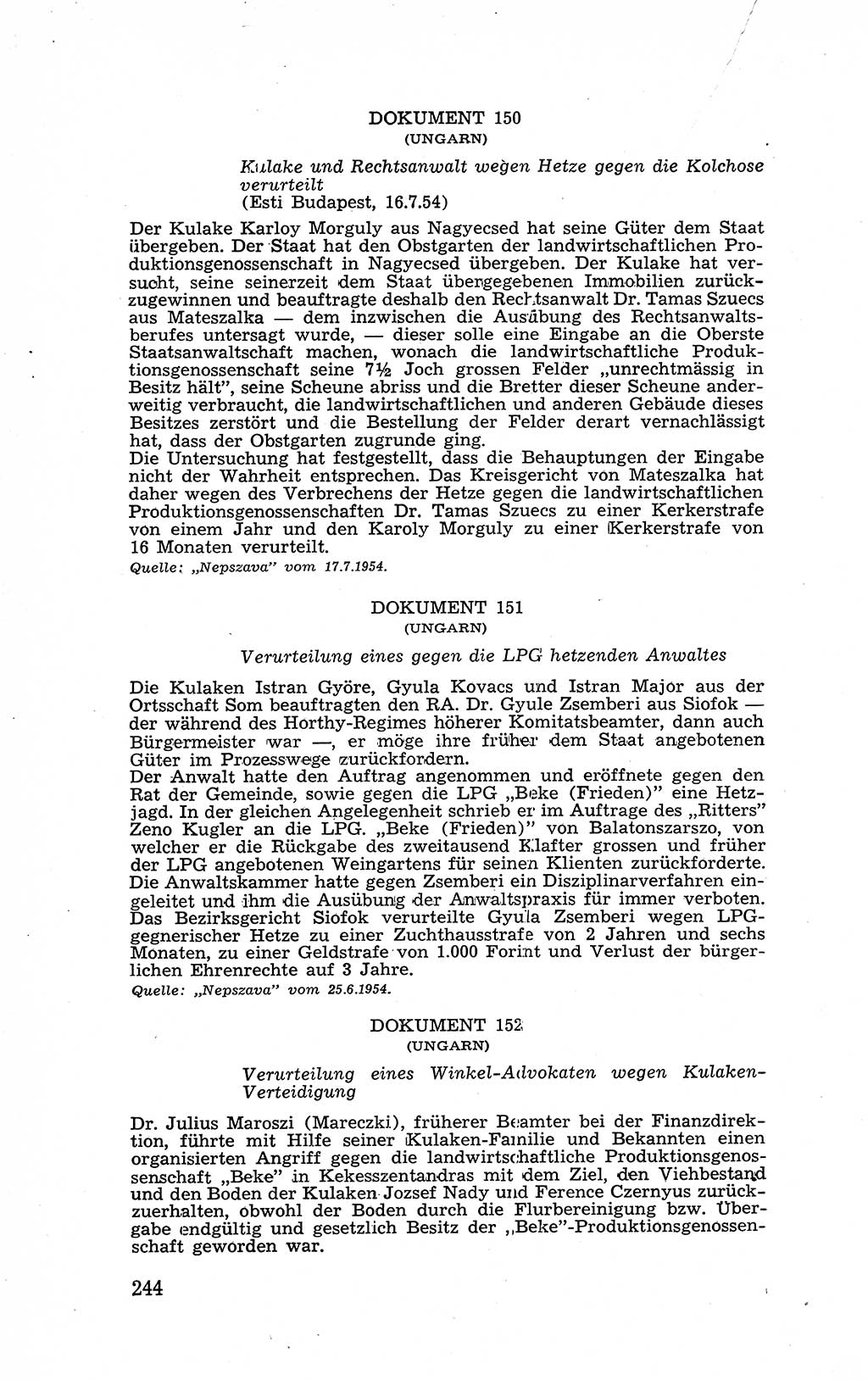 Recht in Fesseln, Dokumente, Internationale Juristen-Kommission [Bundesrepublik Deutschland (BRD)] 1955, Seite 244 (R. Dok. IJK BRD 1955, S. 244)