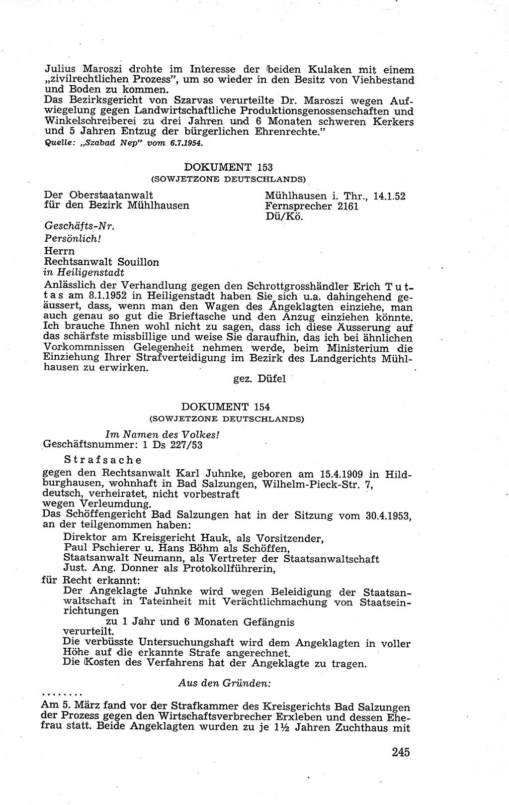 Recht in Fesseln, Dokumente, Internationale Juristen-Kommission [Bundesrepublik Deutschland (BRD)] 1955, Seite 245 (R. Dok. IJK BRD 1955, S. 245)