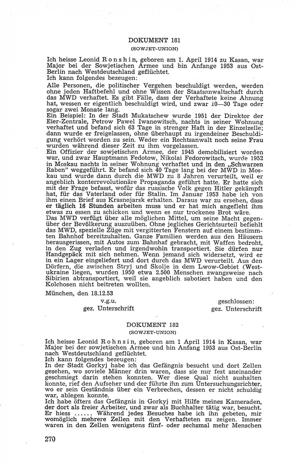 Recht in Fesseln, Dokumente, Internationale Juristen-Kommission [Bundesrepublik Deutschland (BRD)] 1955, Seite 270 (R. Dok. IJK BRD 1955, S. 270)