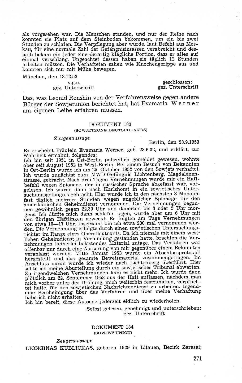 Recht in Fesseln, Dokumente, Internationale Juristen-Kommission [Bundesrepublik Deutschland (BRD)] 1955, Seite 271 (R. Dok. IJK BRD 1955, S. 271)