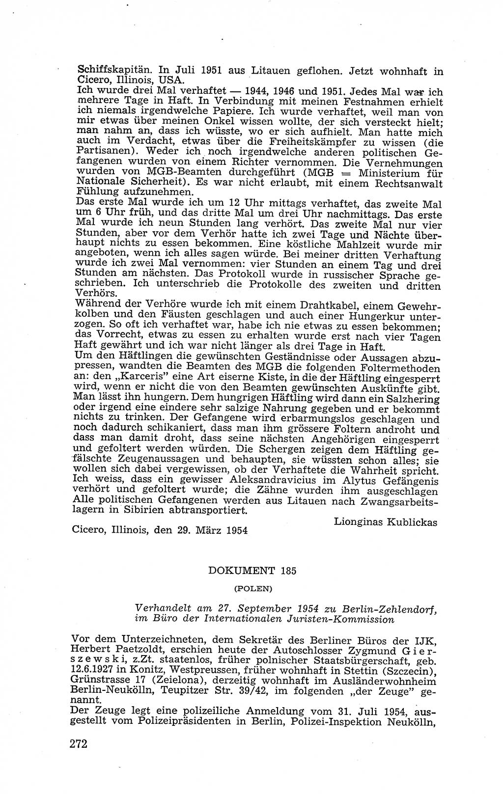 Recht in Fesseln, Dokumente, Internationale Juristen-Kommission [Bundesrepublik Deutschland (BRD)] 1955, Seite 272 (R. Dok. IJK BRD 1955, S. 272)