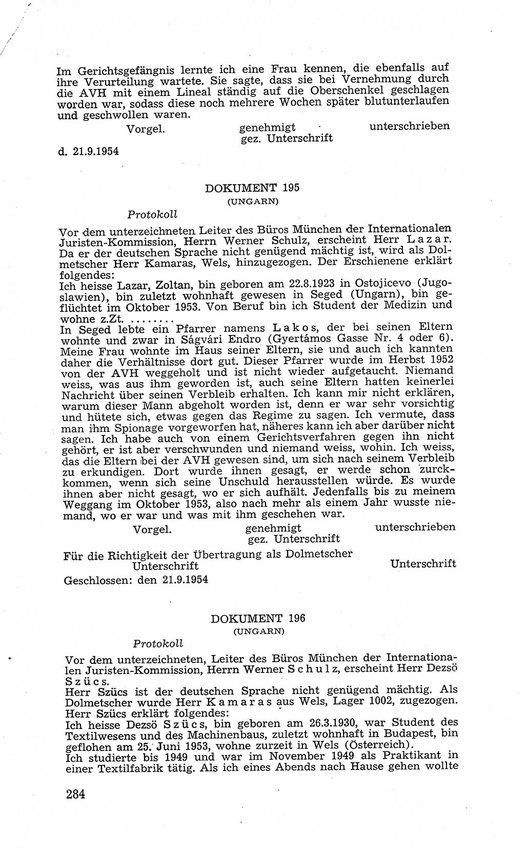 Recht in Fesseln, Dokumente, Internationale Juristen-Kommission [Bundesrepublik Deutschland (BRD)] 1955, Seite 284 (R. Dok. IJK BRD 1955, S. 284)