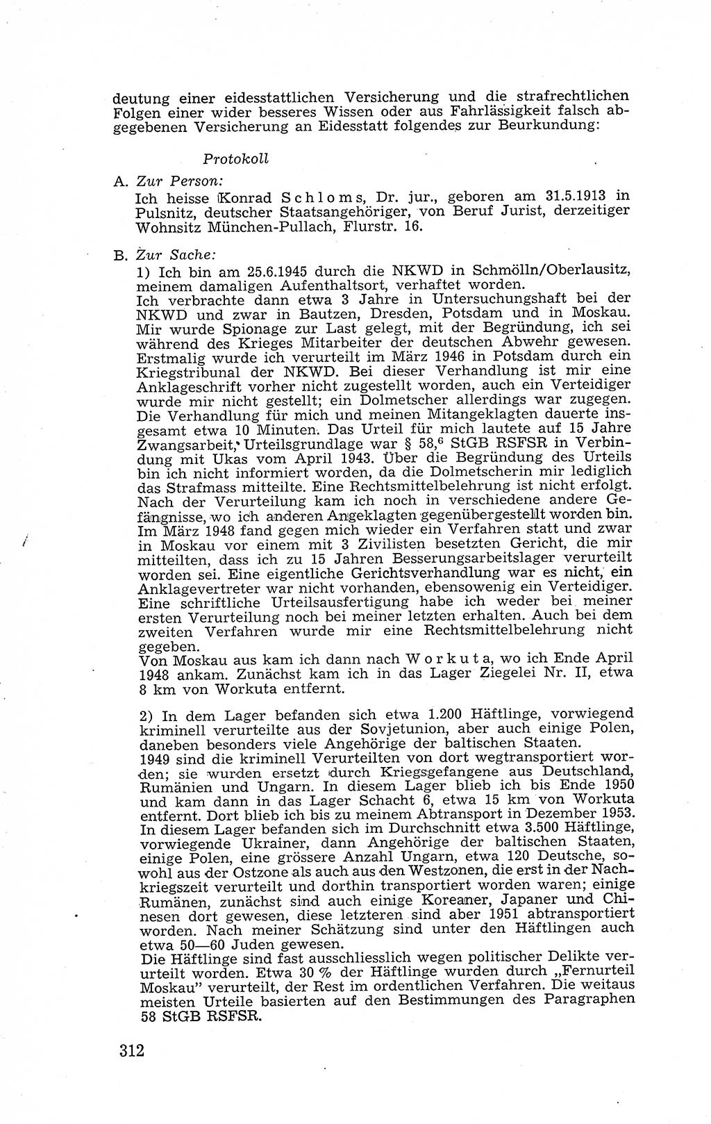Recht in Fesseln, Dokumente, Internationale Juristen-Kommission [Bundesrepublik Deutschland (BRD)] 1955, Seite 312 (R. Dok. IJK BRD 1955, S. 312)