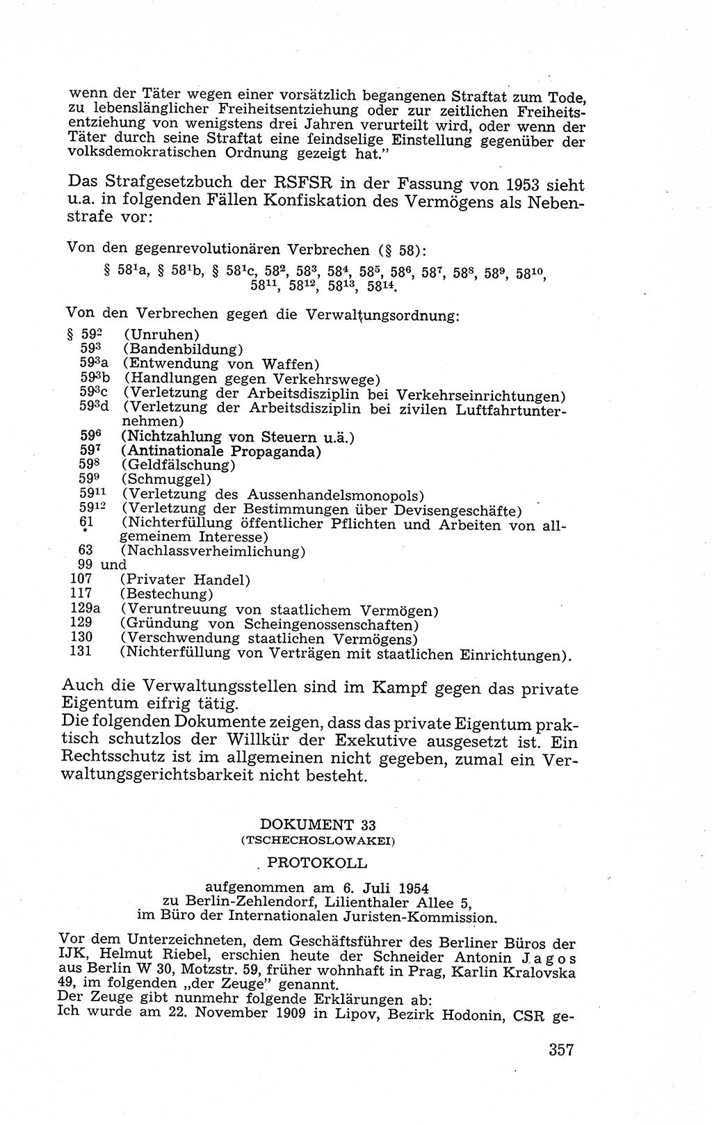 Recht in Fesseln, Dokumente, Internationale Juristen-Kommission [Bundesrepublik Deutschland (BRD)] 1955, Seite 357 (R. Dok. IJK BRD 1955, S. 357)