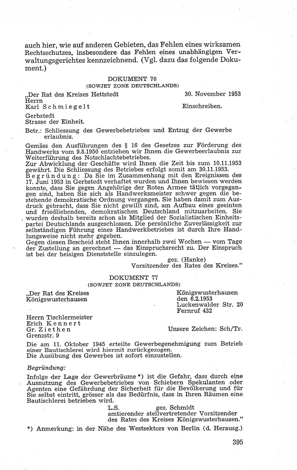 Recht in Fesseln, Dokumente, Internationale Juristen-Kommission [Bundesrepublik Deutschland (BRD)] 1955, Seite 395 (R. Dok. IJK BRD 1955, S. 395)